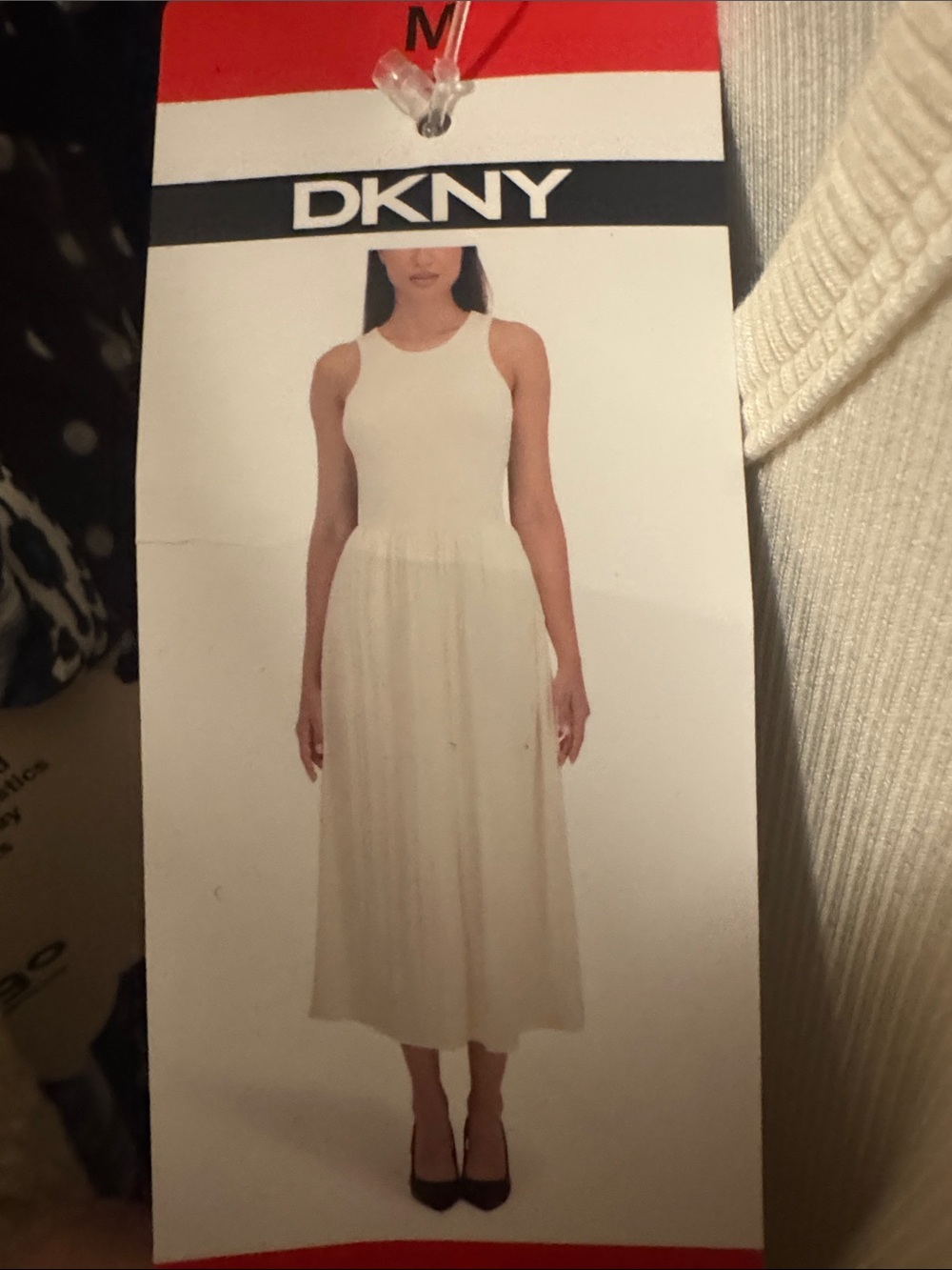 DKNY White Ribbed Sleeveless Midi Dress
